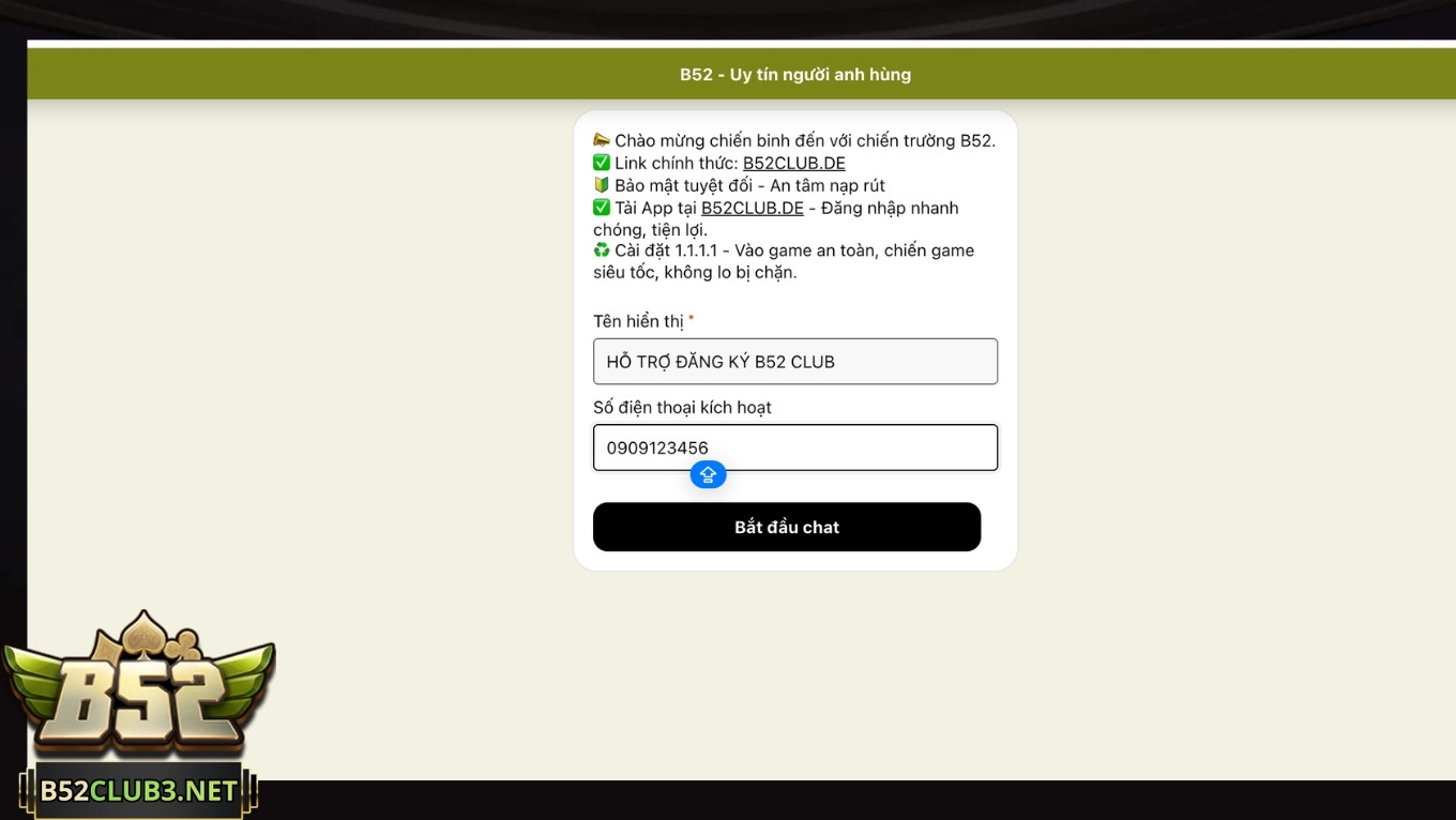 Liên hệ B52 CLUB qua livechat