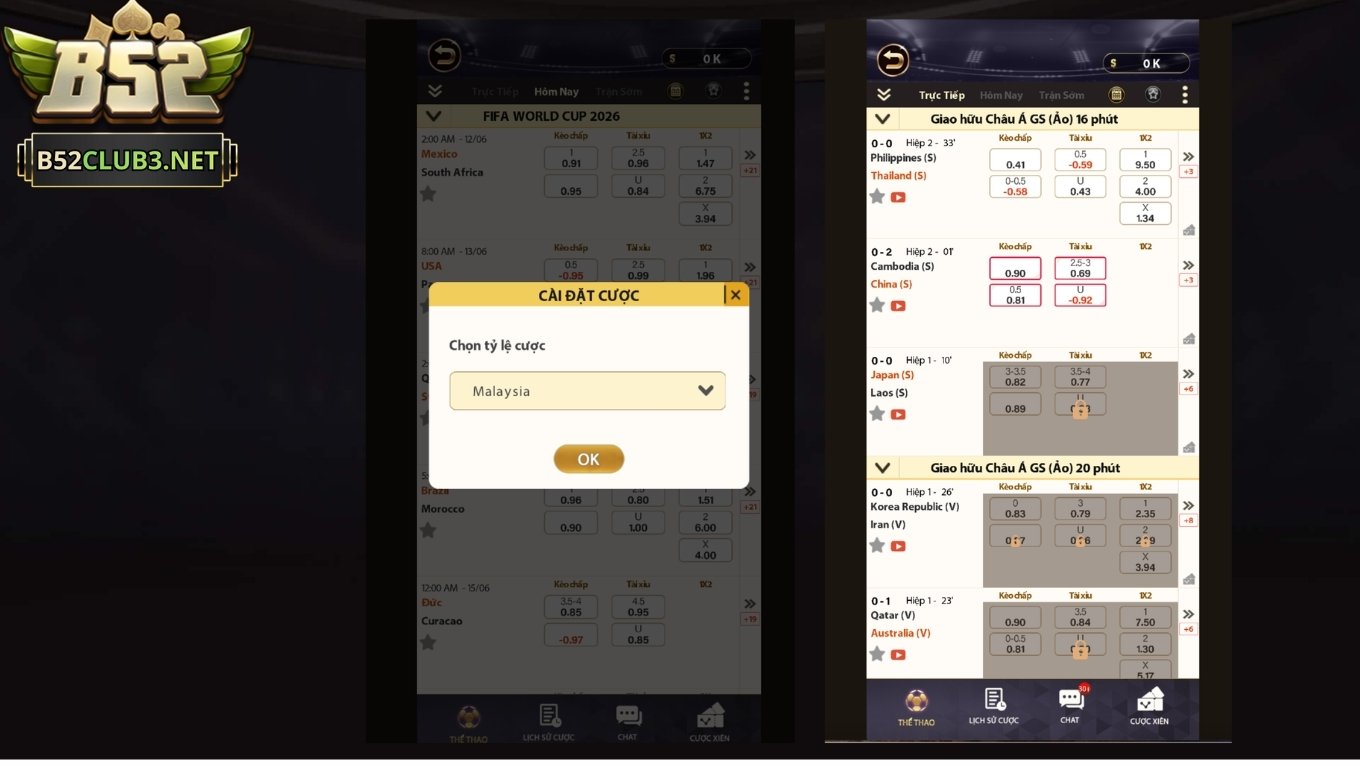 Cập nhật kèo cược thể thao B52 CLUB