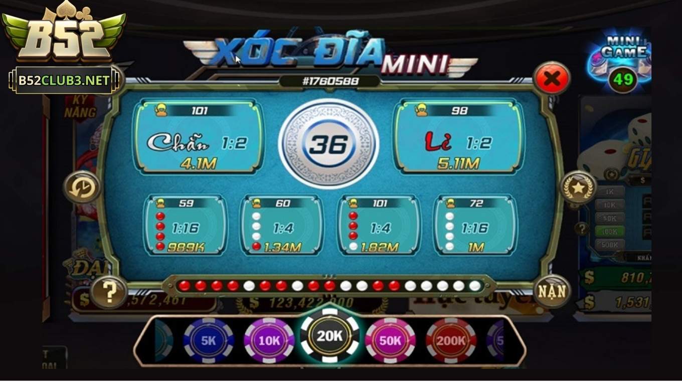 Mini xóc đĩa B52 CLUB cực dễ chơi