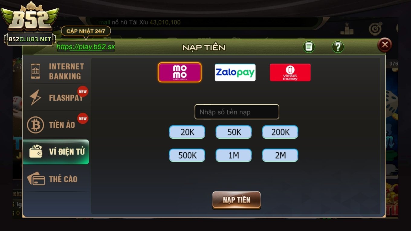 Nạp tiền B52 CLUB qua ví điện tử